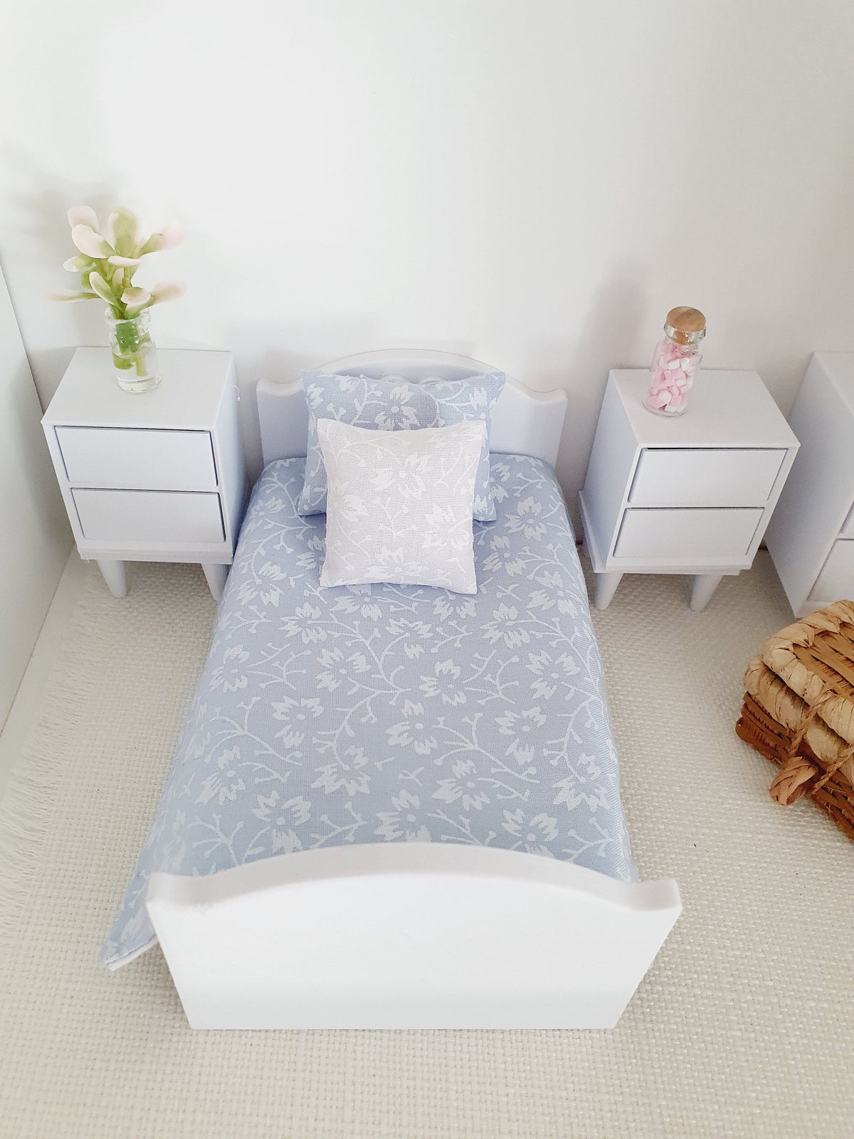 Blue Floral Junior Bedding | 1:12 scale dolls house miniature