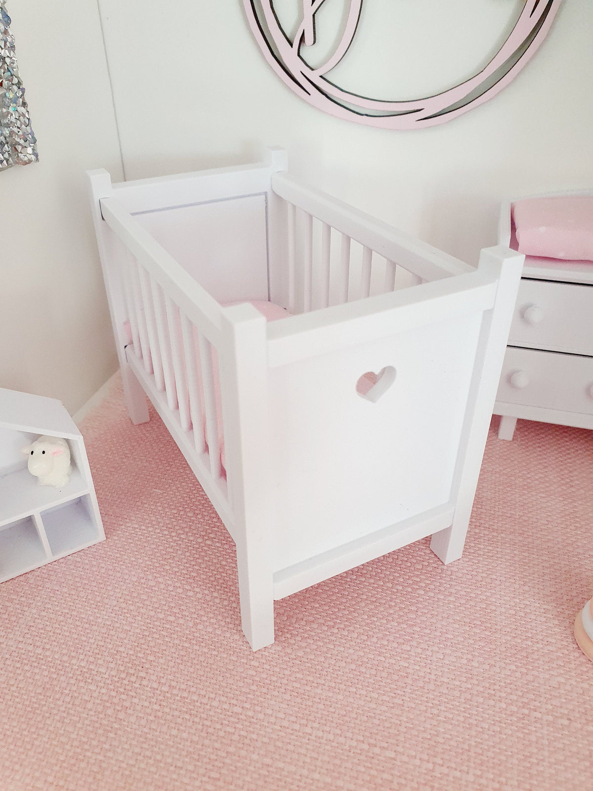 Heart Cot with polka dot mattress