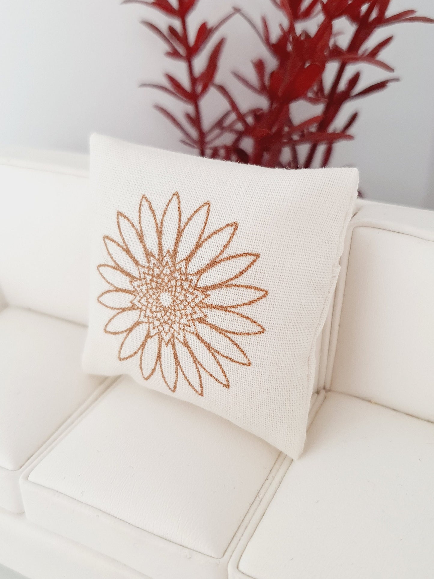 Dolls house 1x Pretty Cream & Gold Flower Cushion, 12th scale cushions, miniature cushions