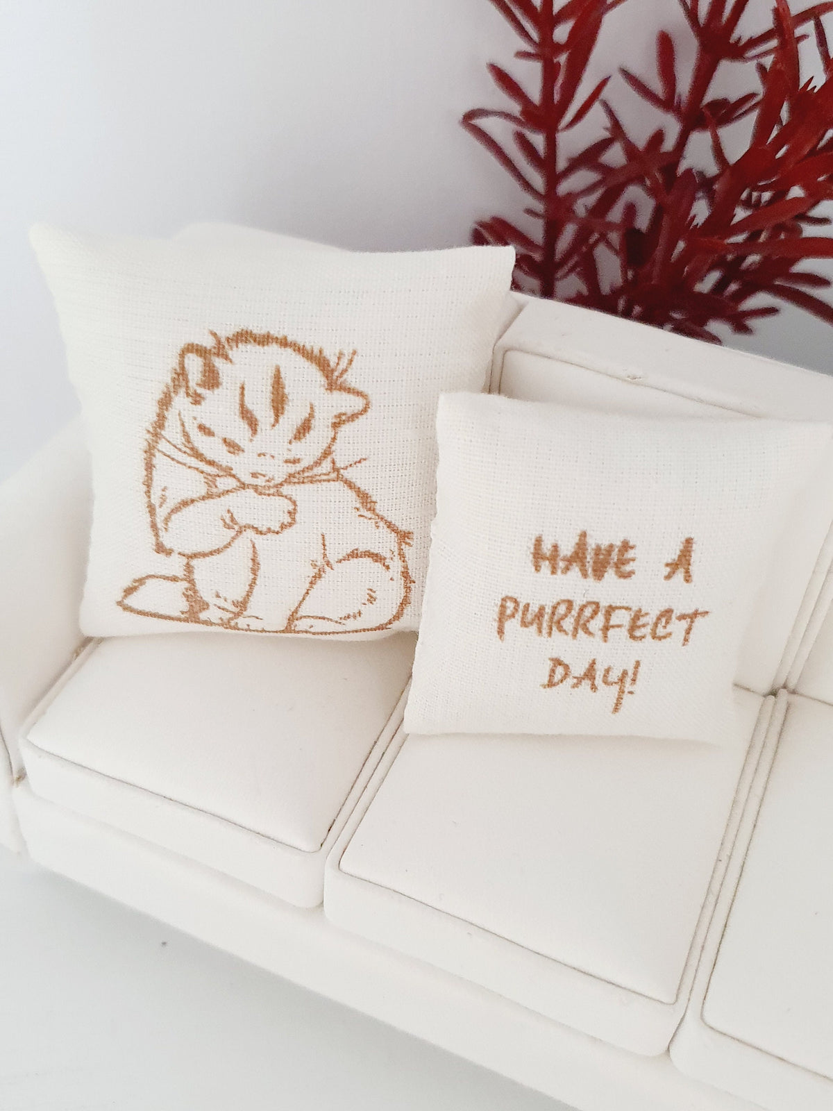 Gold Cat Quote Cushions – Pair – alternate view 5 | 1:12 scale dolls house miniature