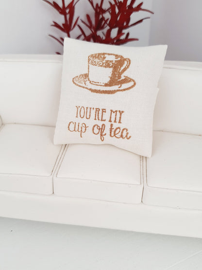 Cream & Gold Quote Cushion – alternate view 4 | 1:12 scale dolls house miniature