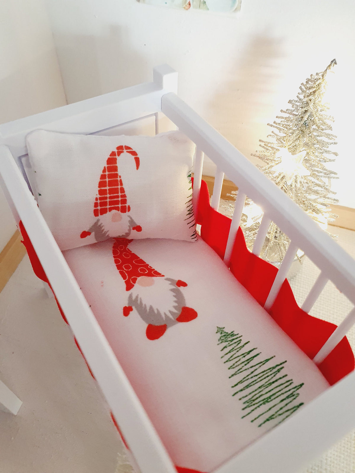 Gnome Christmas Cot Bedding – alternate view 5 | 1:12 scale dolls house miniature