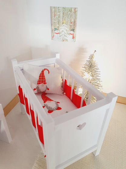 Gnome Christmas Cot Bedding – alternate view 2 | 1:12 scale dolls house miniature