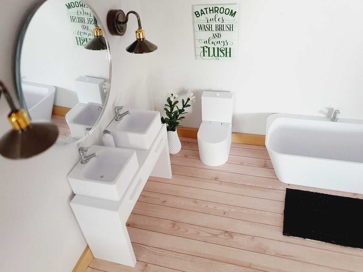 White Bathroom Set – 2 Drawers | 1:12 scale dolls house miniature