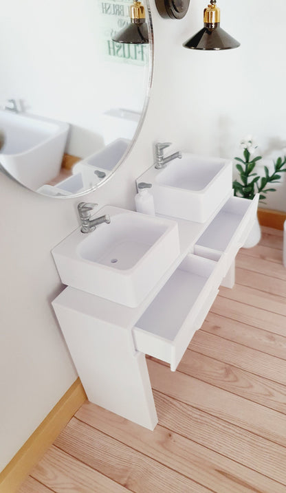 White Bathroom Set – 2 Drawers – alternate view 3 | 1:12 scale dolls house miniature