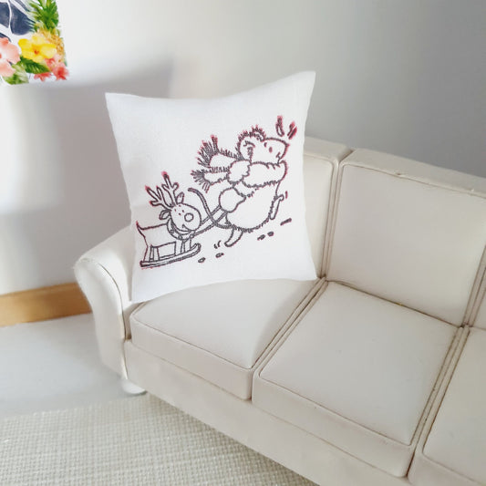 Christmas Cushion: Mouse and Reindeer | 1:12 scale dolls house miniature
