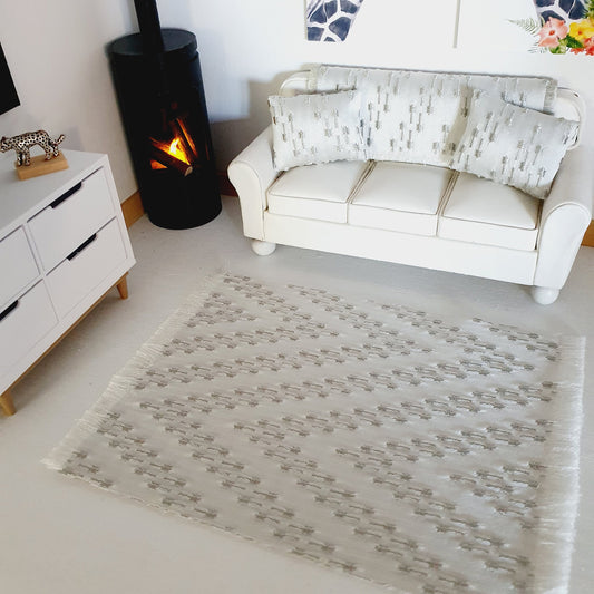 Off White and Silver Design Rug | 1:12 scale dolls house miniature
