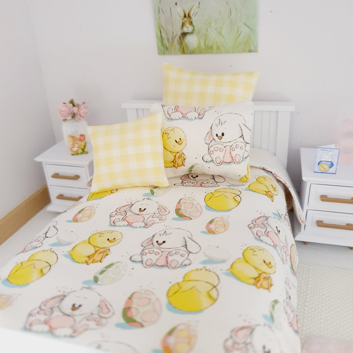 Chicks & Bunnies Single Bedding | 1:12 scale dolls house miniature