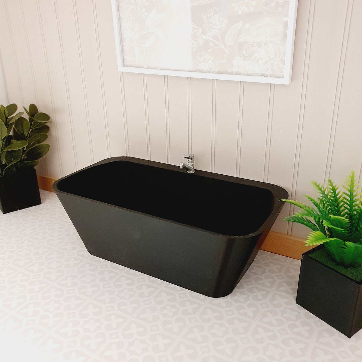 Black Bath with Chrome Tap – alternate view 4 | 1:12 scale dolls house miniature