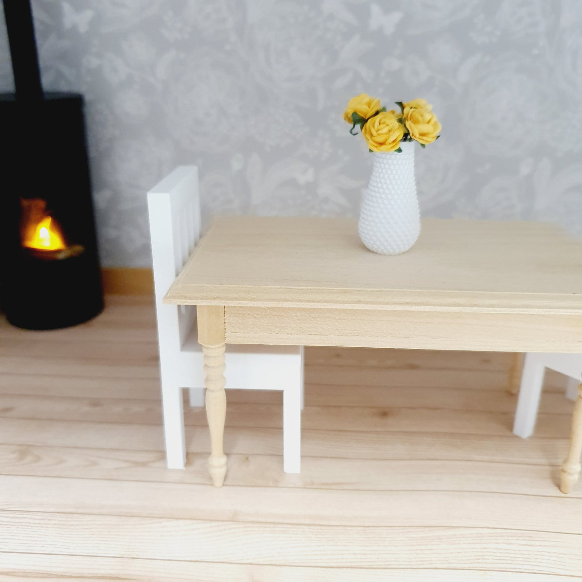 dollhouse white chair, H: 8cm D: 3.7cm W: 3.7cm, straight back with 4 long holes in the back of chair, 12th scale miniature, 3d printed