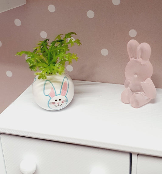 Easter Bunny Plant Pot with Plant | 1:12 scale dolls house miniature