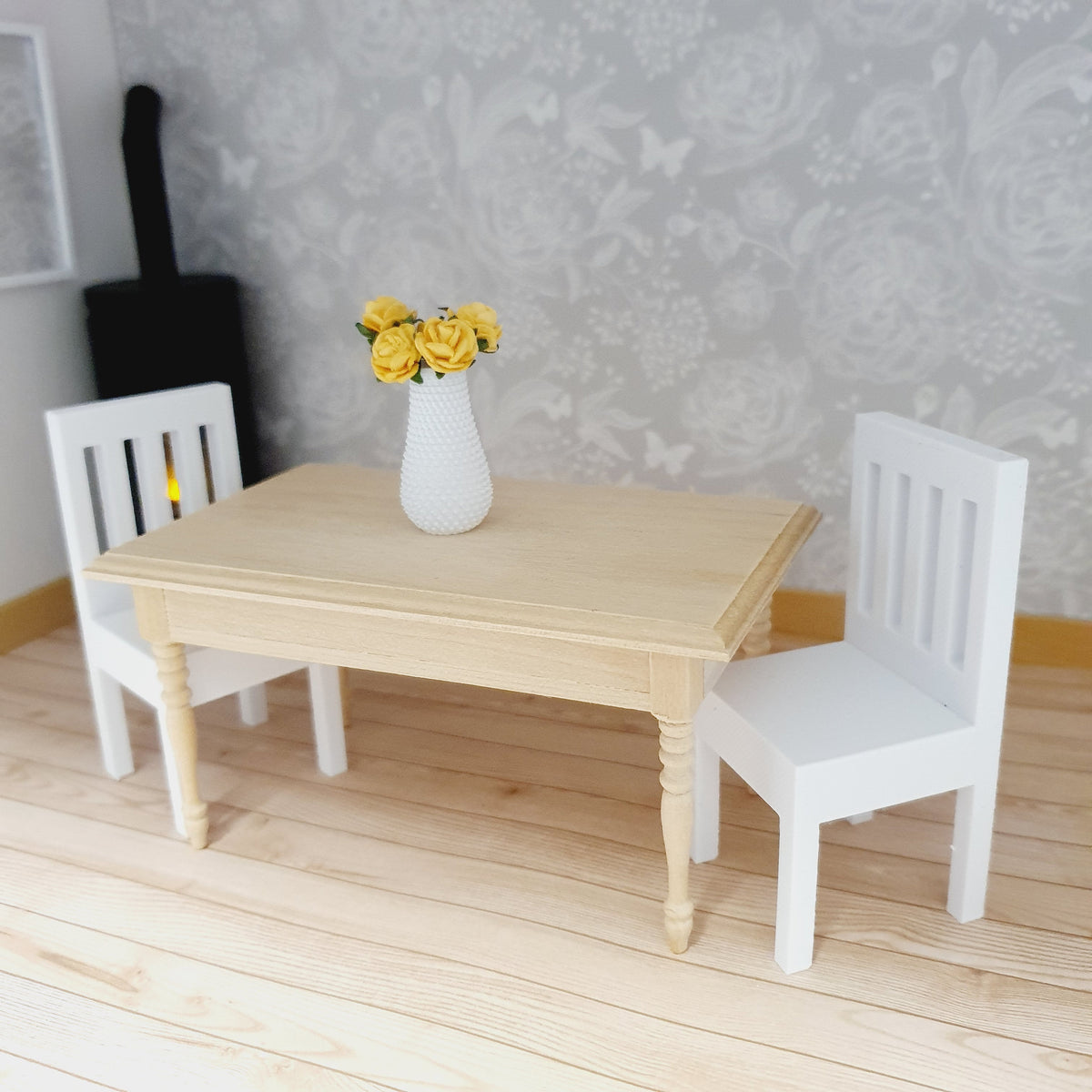 dollhouse white chair, H: 8cm D: 3.7cm W: 3.7cm, straight back with 4 long holes in the back of chair, 12th scale miniature, 3d printed
