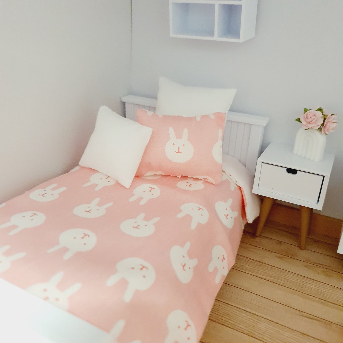 Pink Rabbit Junior Bedding Set – alternate view 3 | 1:12 scale dolls house miniature