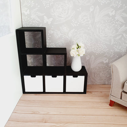 Staggered Cube Unit with 3 Boxes – alternate view 3 | 1:12 scale dolls house miniature