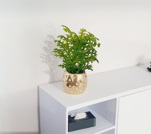 Brass Plant Pot with Green Plant | 1:12 scale dolls house miniature