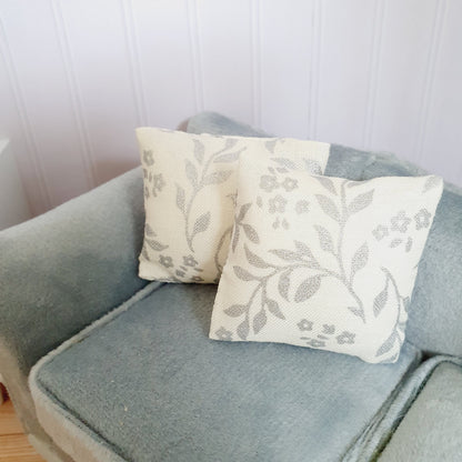Cream with Silver Leaf cushion Pair – alternate view 2 | 1:12 scale dolls house miniature