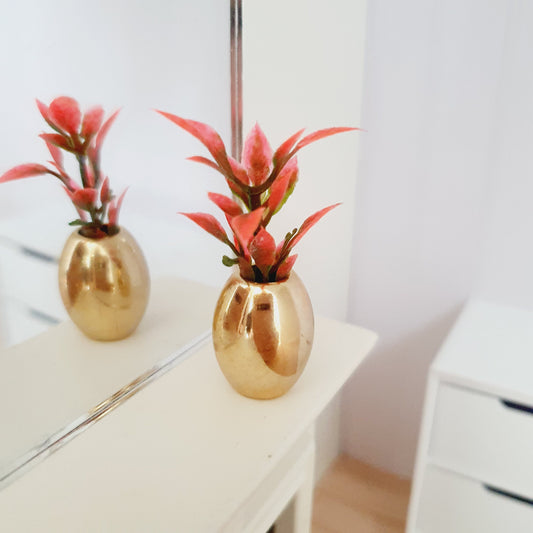Gold Plant Pot with Red Plant | 1:12 scale dolls house miniature