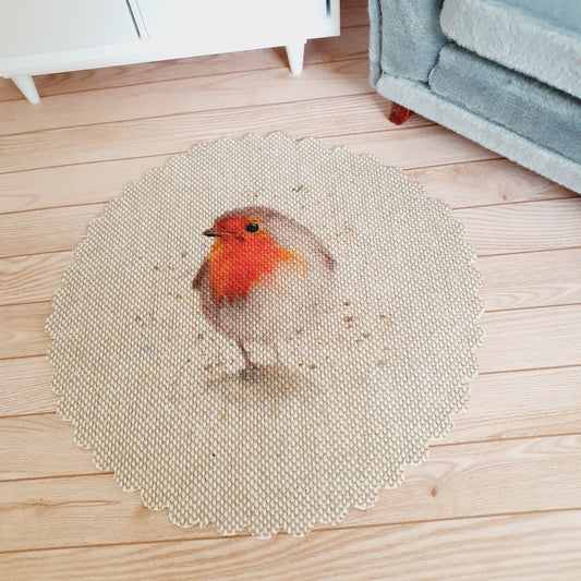 Robin Linen Look Round Rug – alternate view 2 | 1:12 scale dolls house miniature