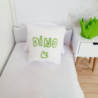 Green Dinosaur Cushion – alternate view 3 | 1:12 scale dolls house miniature