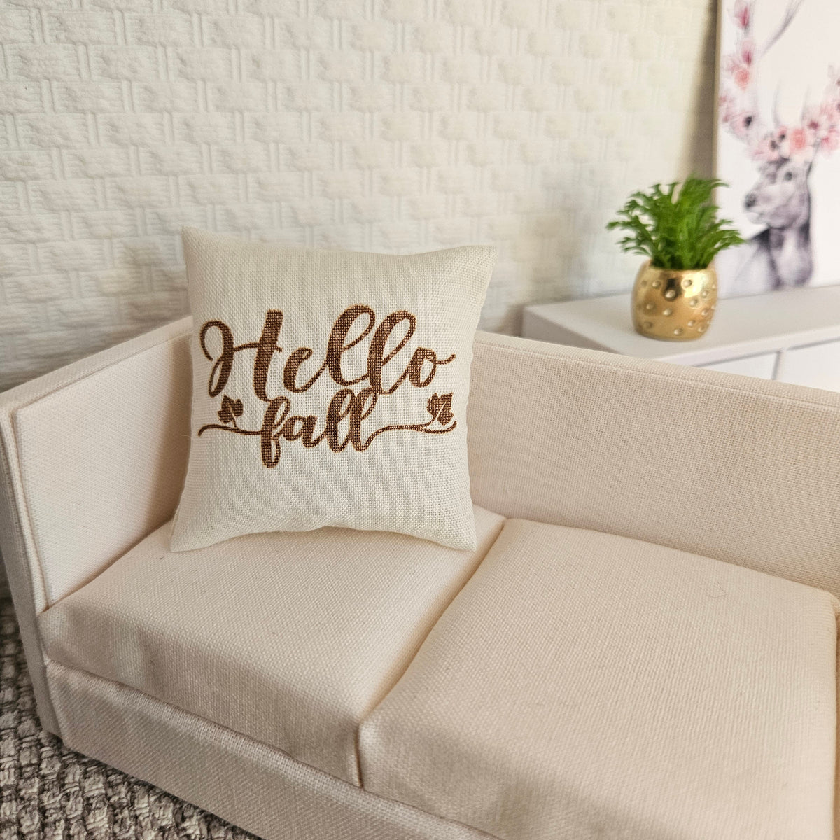 Hello Fall Quote Cushion | 1:12 scale dolls house miniature