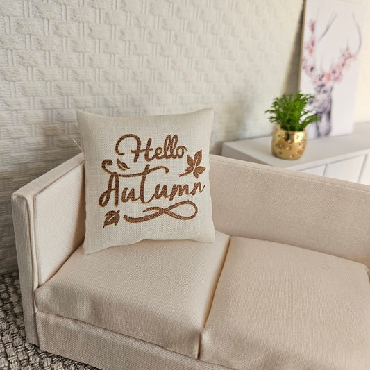 Hello Autumn Cushion – alternate view 2 | 1:12 scale dolls house miniature