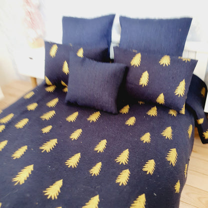 Navy & Gold Tree Double Bedding – alternate view 5 | 1:12 scale dolls house miniature