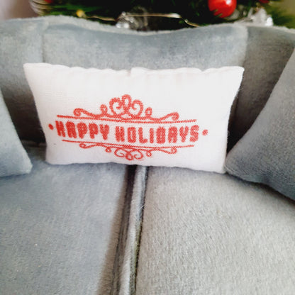Christmas Happy Holidays Cushion – alternate view 2 | 1:12 scale dolls house miniature