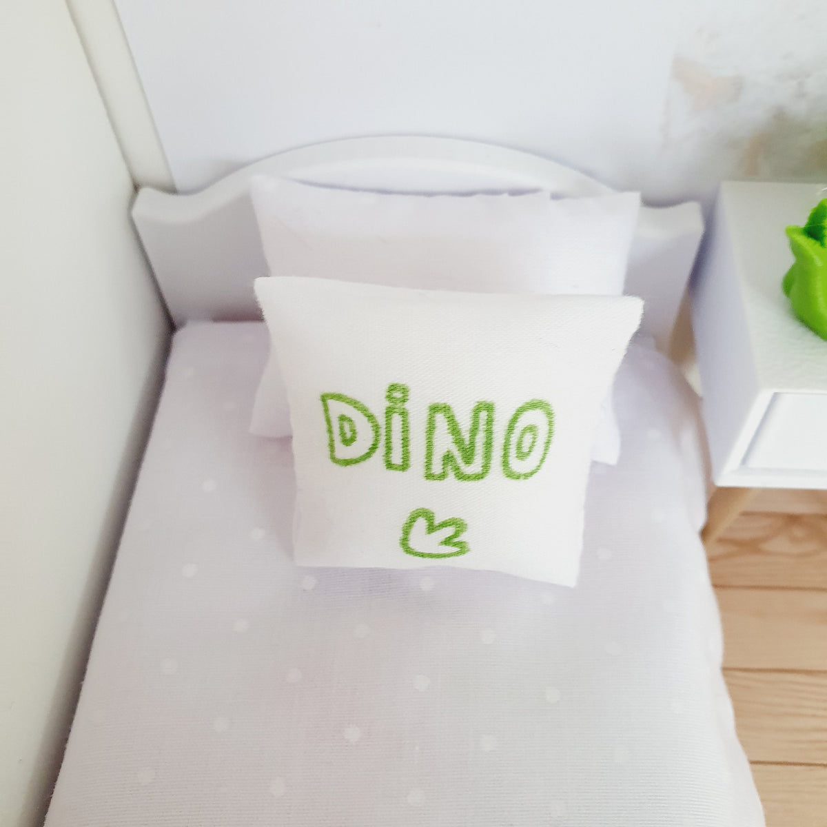 Green Dinosaur Cushion – alternate view 5 | 1:12 scale dolls house miniature