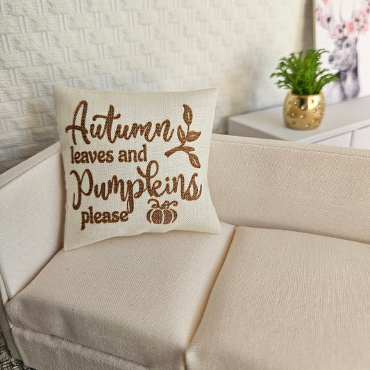 Autumn Leaves Cushion – alternate view 2 | 1:12 scale dolls house miniature