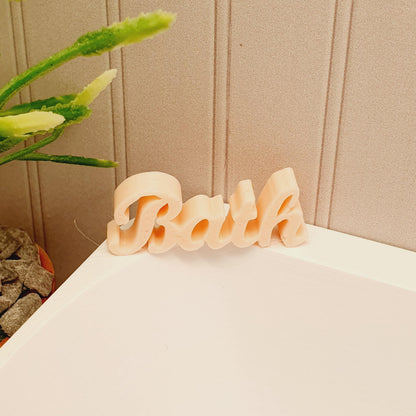 dollhouse bath sign, word bath, pink, H: 1.3 cm W: 3 cm D: 0.5 cm 3d printed, 12thscale miniature