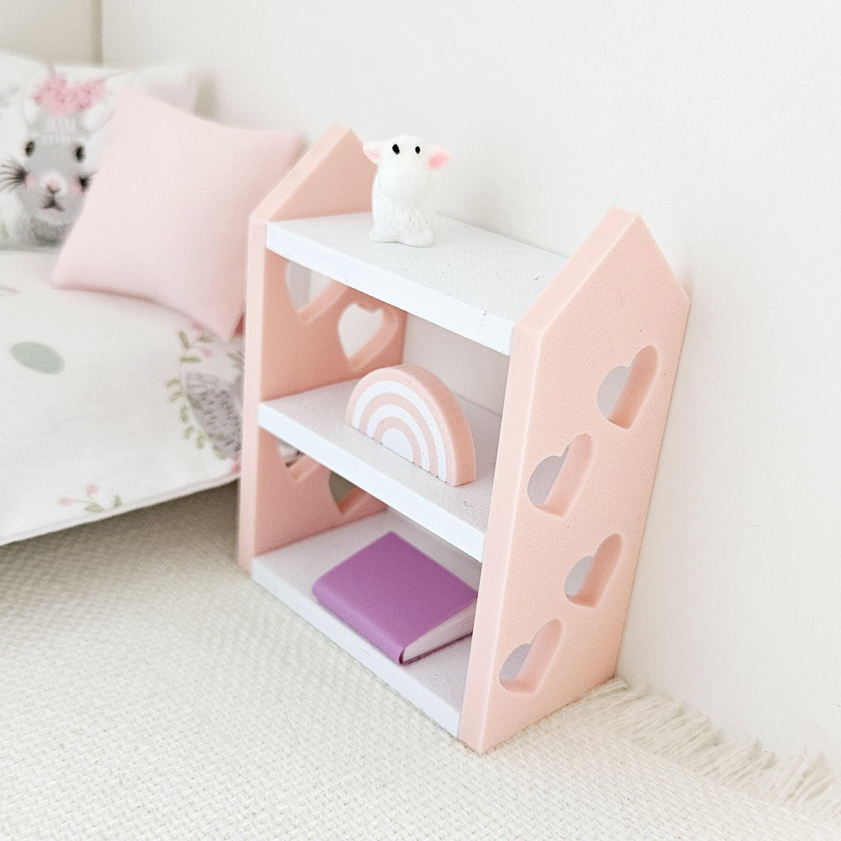 Dolls House Bookcase: Miniature 12th Scale with Hearts
