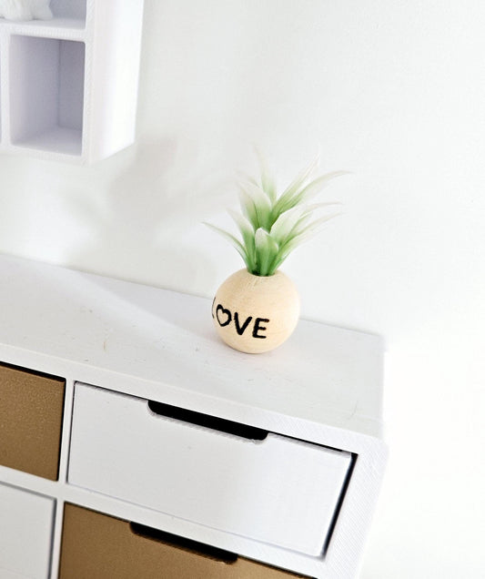 Wooden LOVE Plant Pot – alternate view 2 | 1:12 scale dolls house miniature