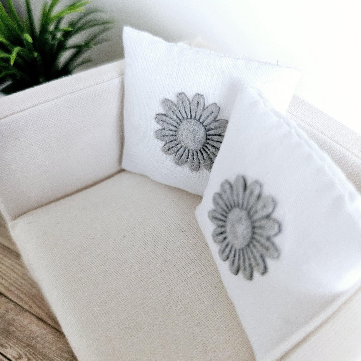 Flower Cushion Pair – alternate view 2 | 1:12 scale dolls house miniature