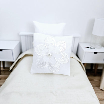 White Flower Cushion – alternate view 3 | 1:12 scale dolls house miniature
