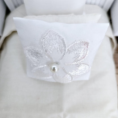 White Flower Cushion – alternate view 4 | 1:12 scale dolls house miniature