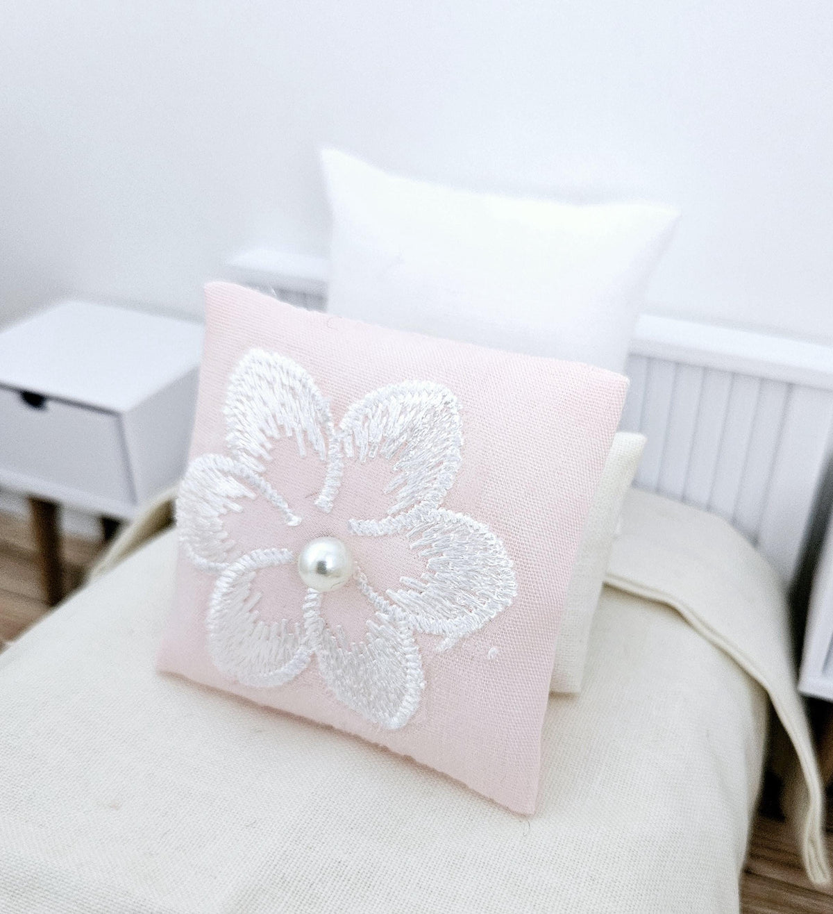 Pink & White Flower Cushion | 1:12 scale dolls house miniature