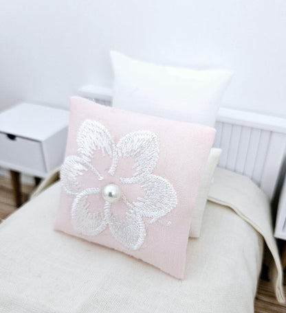 Pink & White Flower Cushion | 1:12 scale dolls house miniature