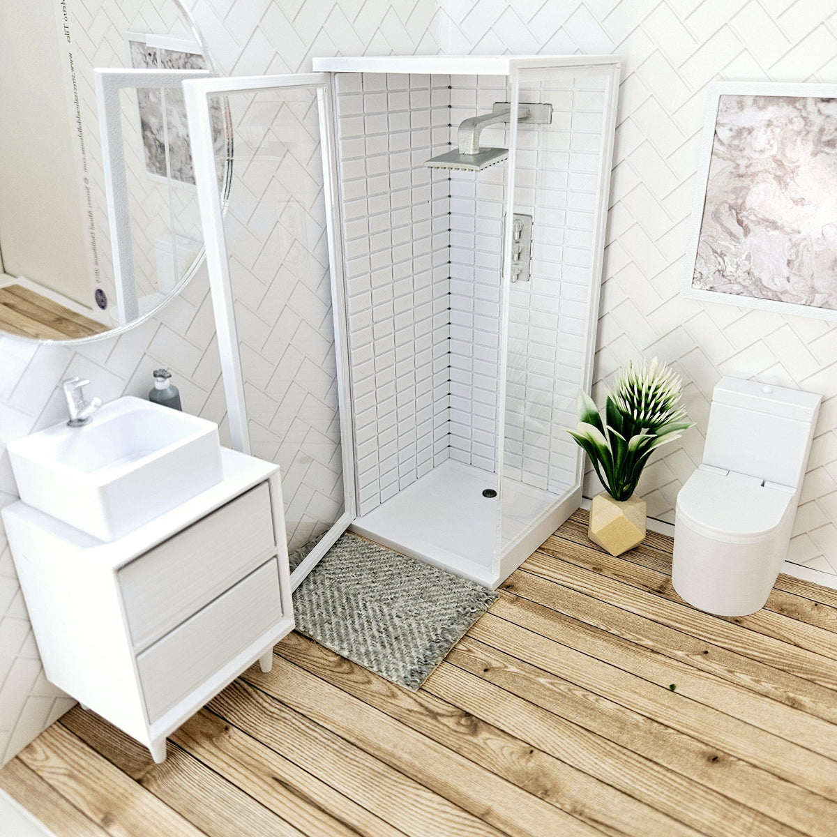 Tiled Modern Shower Cubicle – alternate view 4 | 1:12 scale dolls house miniature