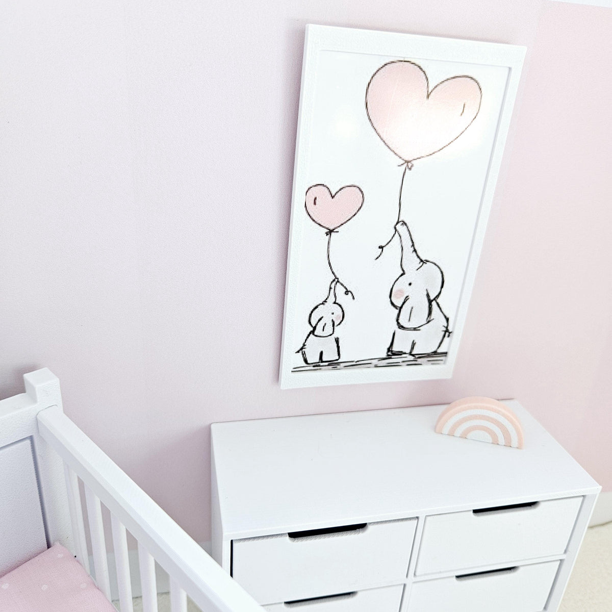 Elephants & Balloons Nursery Art – alternate view 4 | 1:12 scale dolls house miniature