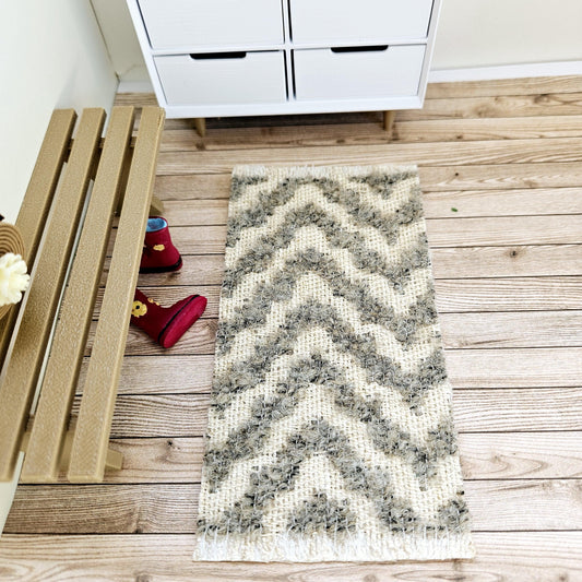 Grey & Cream Herringbone Runner | 1:12 scale dolls house miniature