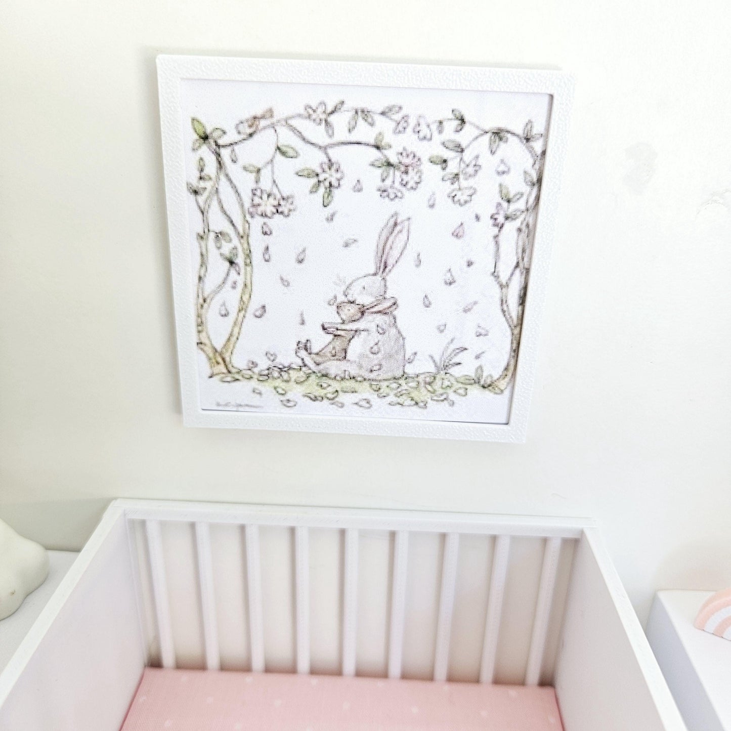 Dolls House Modern Framed Wall Art, Rabbit Print, 12th Scale