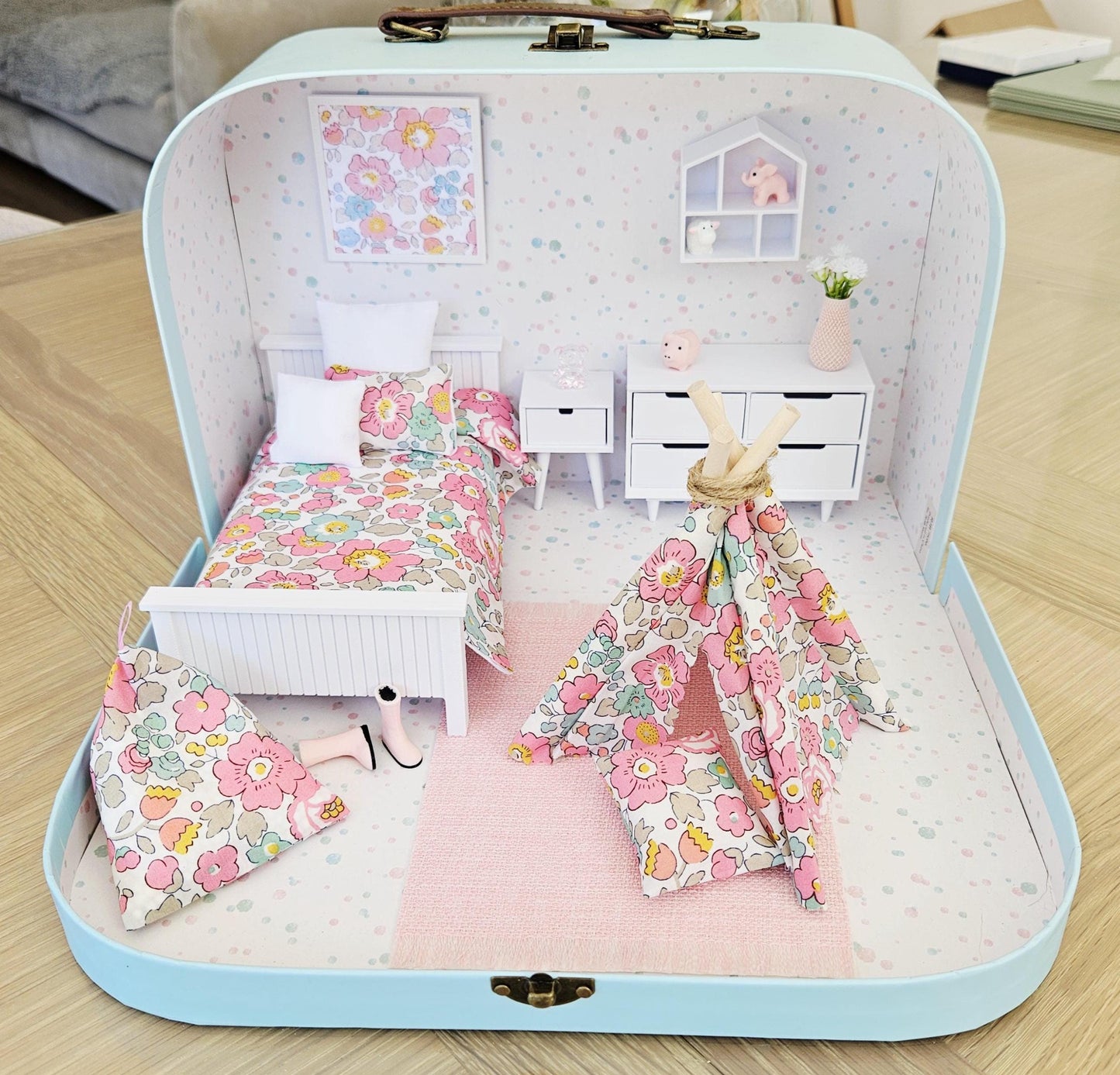 Dolls House in a Travel Suitcase, Pretty Liberty Betsy design, 12th Scale, Miniature case