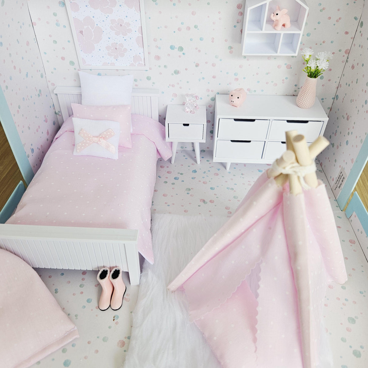 Pink Polka Dot Suitcase Dollhouse | 1:12 scale dolls house miniature