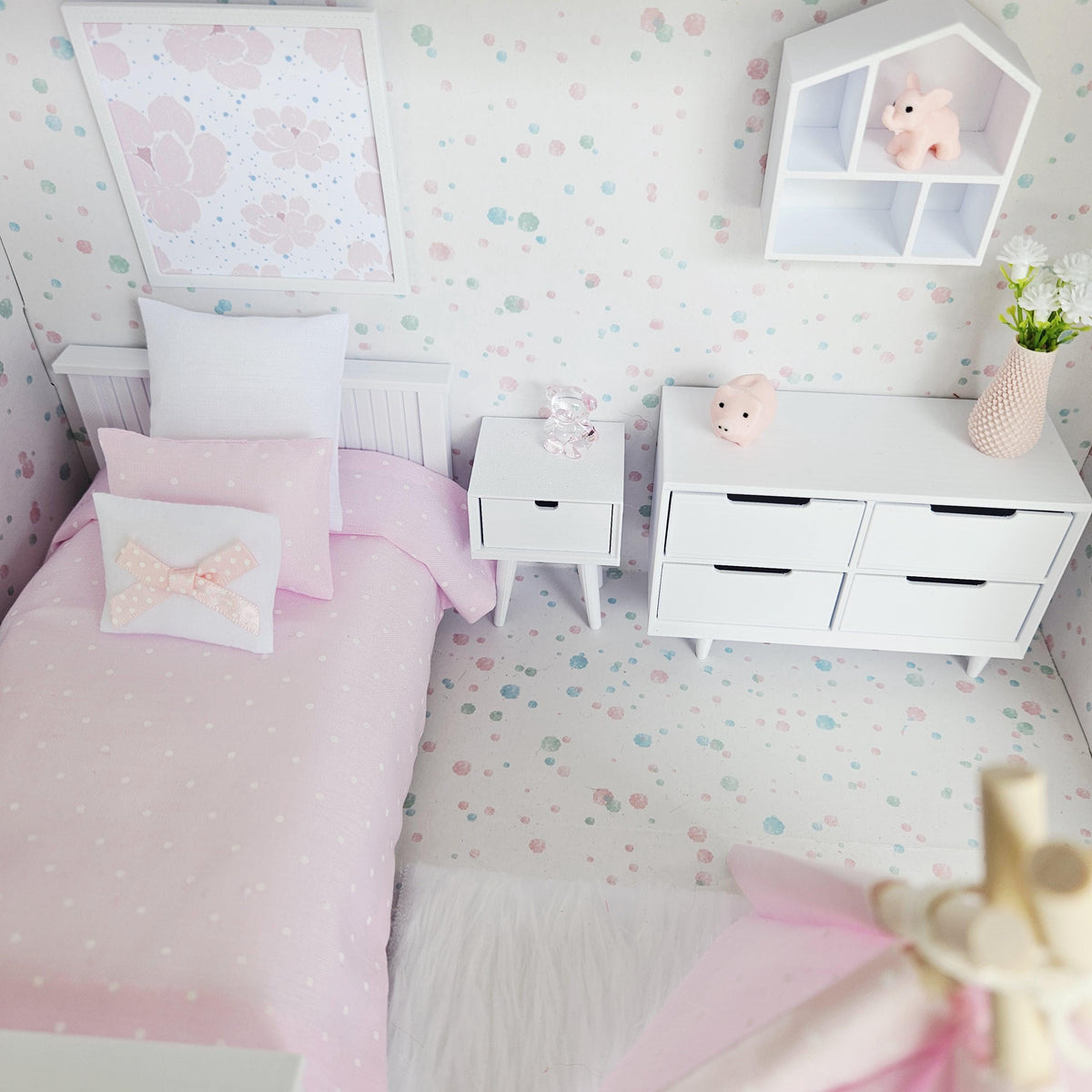 Pink Polka Dot Suitcase Dollhouse – alternate view 3 | 1:12 scale dolls house miniature