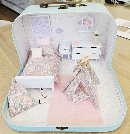 Pale Blue Liberty Michelle Suitcase | 1:12 scale dolls house miniature