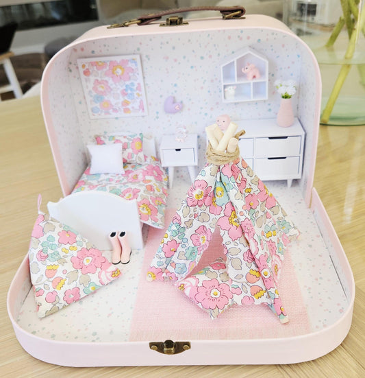 Dolls House in a Travel Suitcase, Pretty Liberty Betsy design, 12th Scale, Miniature case