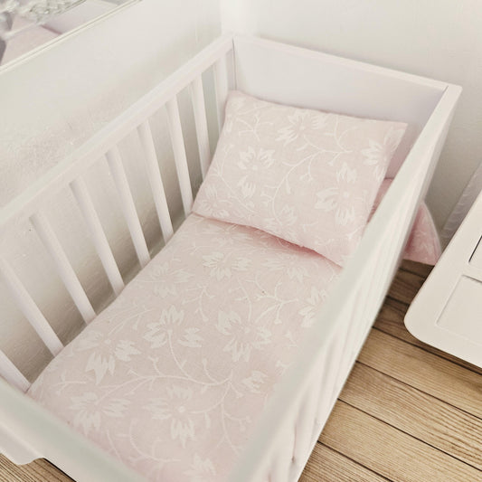 Dolls House Pink or White Ditsy Floral Cot Bedding,  12th scale miniature bedding