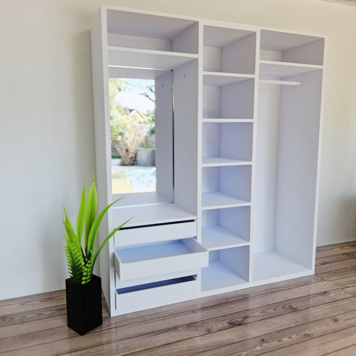 Modern Open Wardrobe with Mirror – alternate view 6 | 1:12 scale dolls house miniature