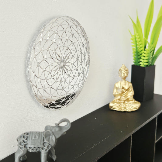Miniature Round Pattern Mirror – 1:12 Scale Dollhouse Silver Acrylic Geometric Wall Art
