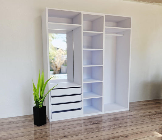 Dolls House Open Wardrobe with Mirror – Modern Bedroom Furniture | 1:12 Scale